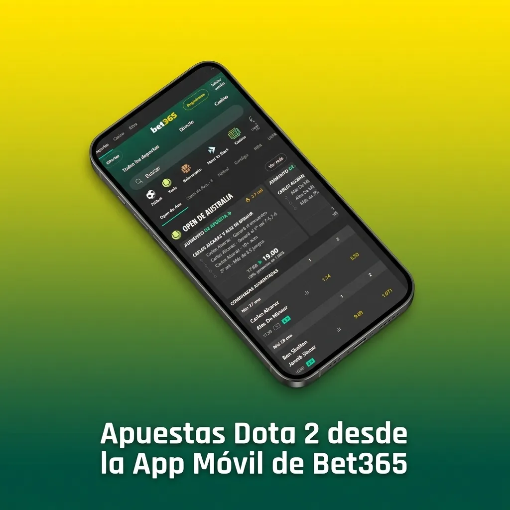 Bet365 mobile app interface showing Dota 2 esports betting options and navigation menu on smartphone screen