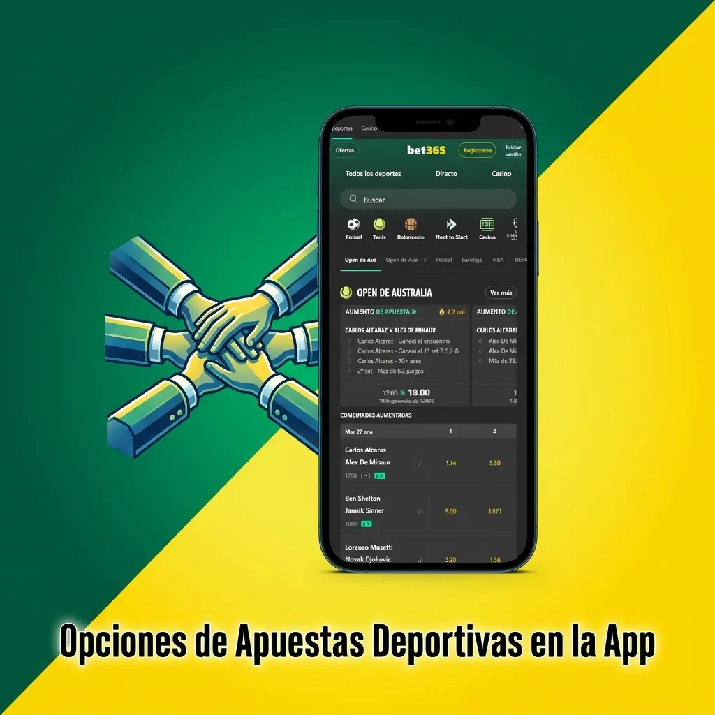 Bet365 app interface showing diverse sports betting options including football, tennis, basketball, and esports markets